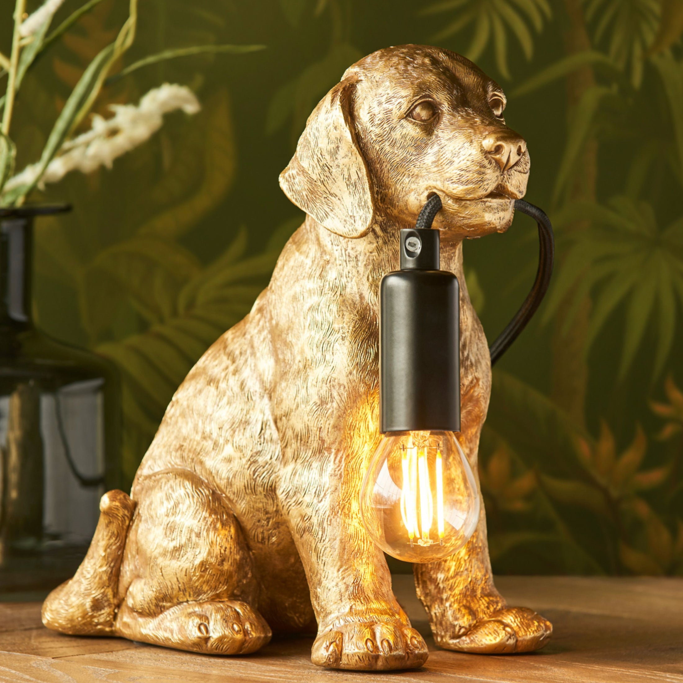 Vintage Gold Labrador Puppy Table Lamp