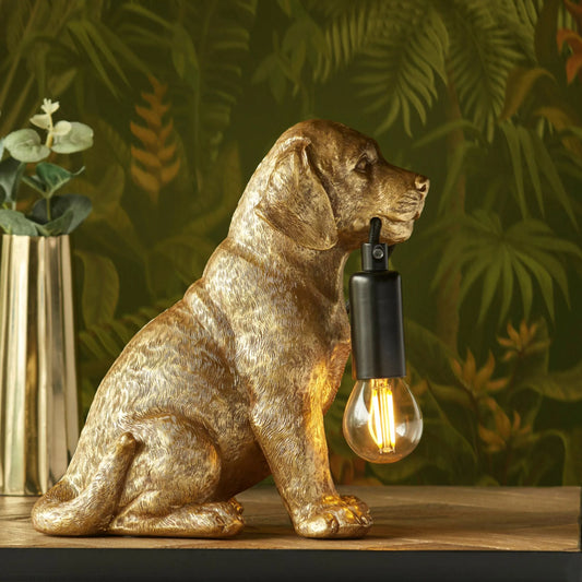 Vintage Gold Labrador Puppy Table Lamp 6