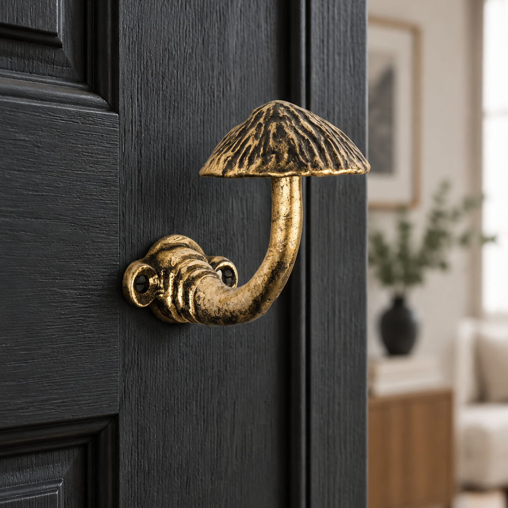 Vintage gold mushroom wall hook made from metal