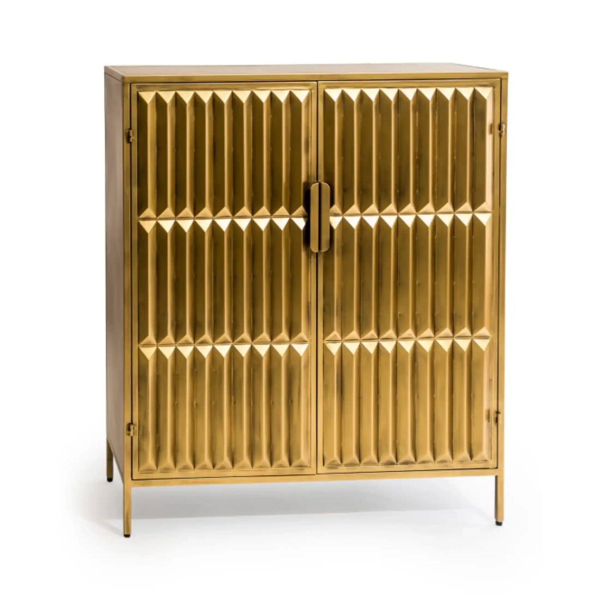 Gold cabinet with geometric design on a white background
