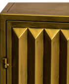 Gold metallic cabinet with geometric design on a white background