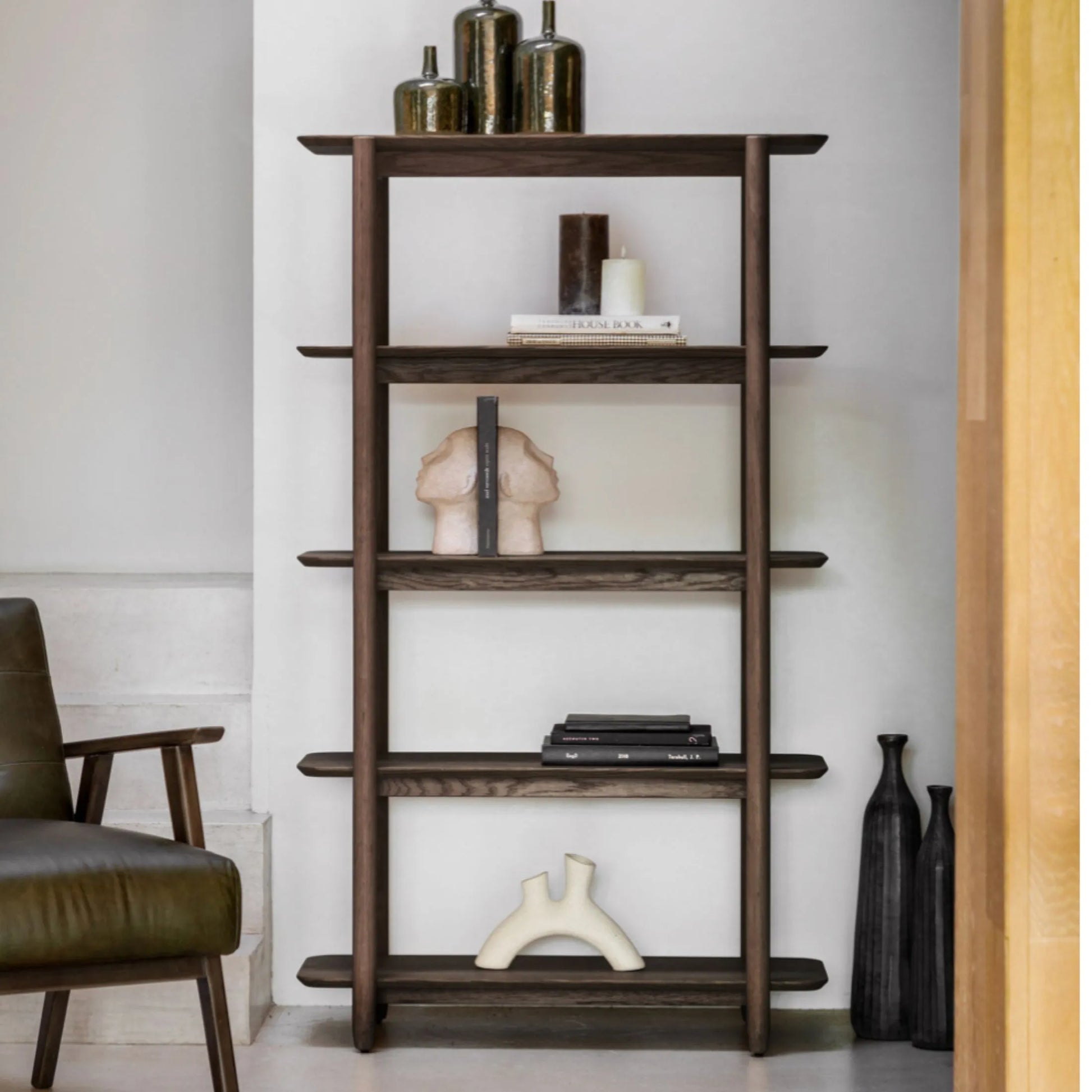 Visby Dark Stained Oak Open Display Shelving Unit FARTHING 2