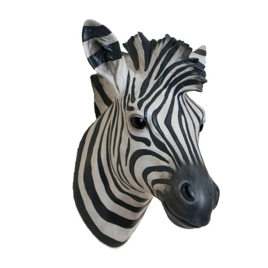 Zebra head sculpture on a white background
