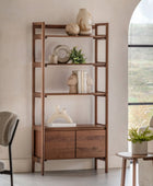 Walnut Open Display Shelf Unit with Cupboard | Farthing 