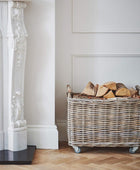 Wheeled Rattan Log Basket - The Farthing