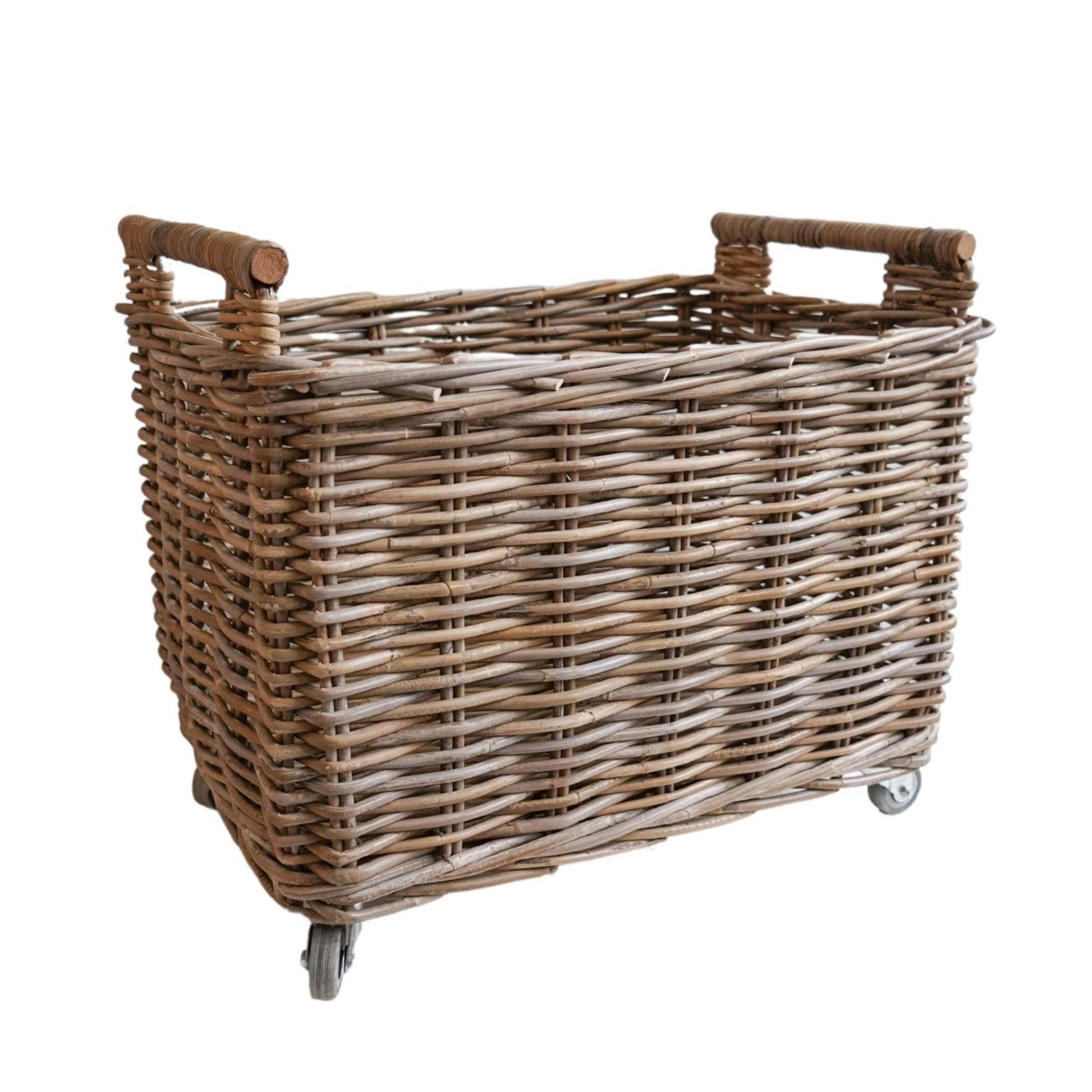 Wheeled Rattan Log Basket - The Farthing