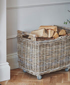 Wheeled Rattan Log Basket - The Farthing