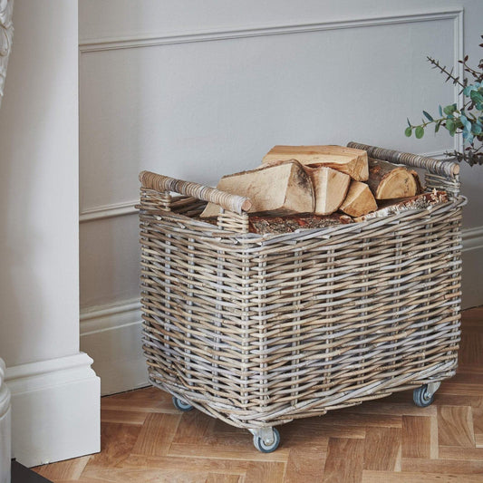 Wheeled Rattan Log Basket - The Farthing