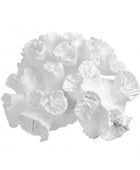 A cluster of white, ruffled artificial flowers or decorative blossoms on a plain white background.