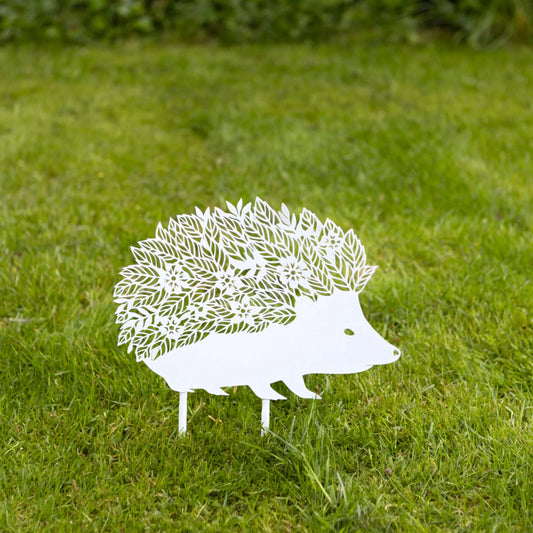 White Hedgehog Garden Silhouette Stake