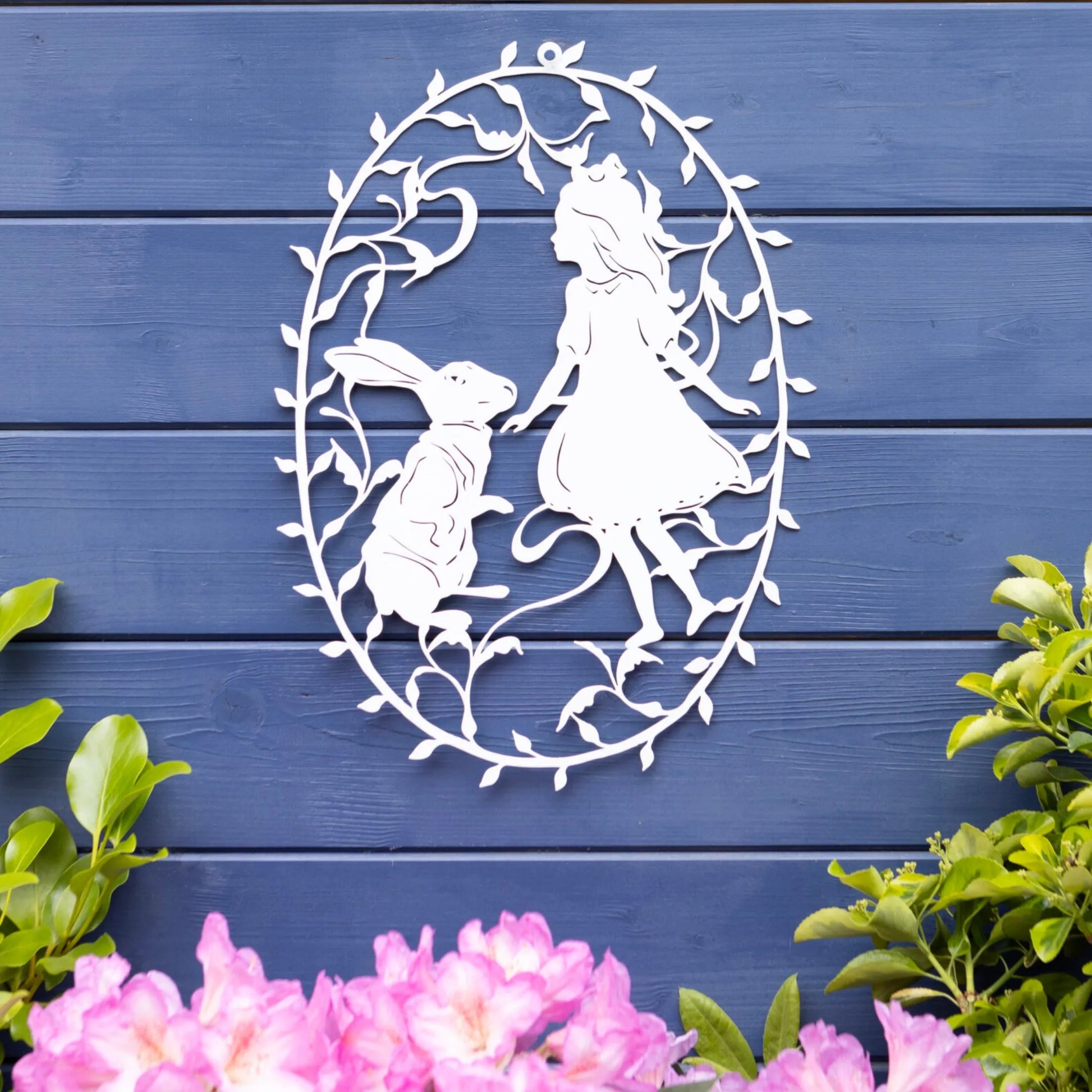 White Oval Metal Wonderland Garden Wall Art 2