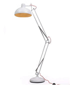 White floor lamp with a long adjustable arm on a white background