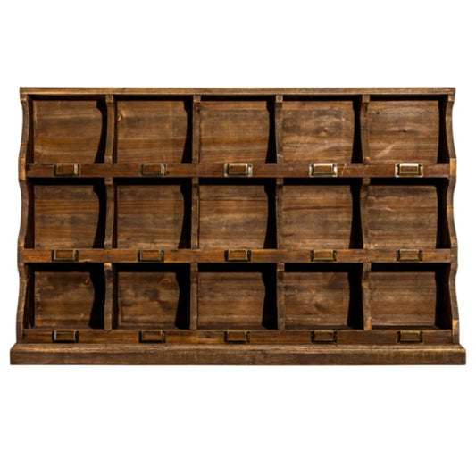 RUSTIC WOODEN "ARUNDEL" 15 PIGEON-HOLE WALL STORAGE UNIT 2