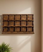 RUSTIC WOODEN "ARUNDEL" 15 PIGEON-HOLE WALL STORAGE UNIT