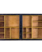 Wooden cabinet with glass panels on a white background