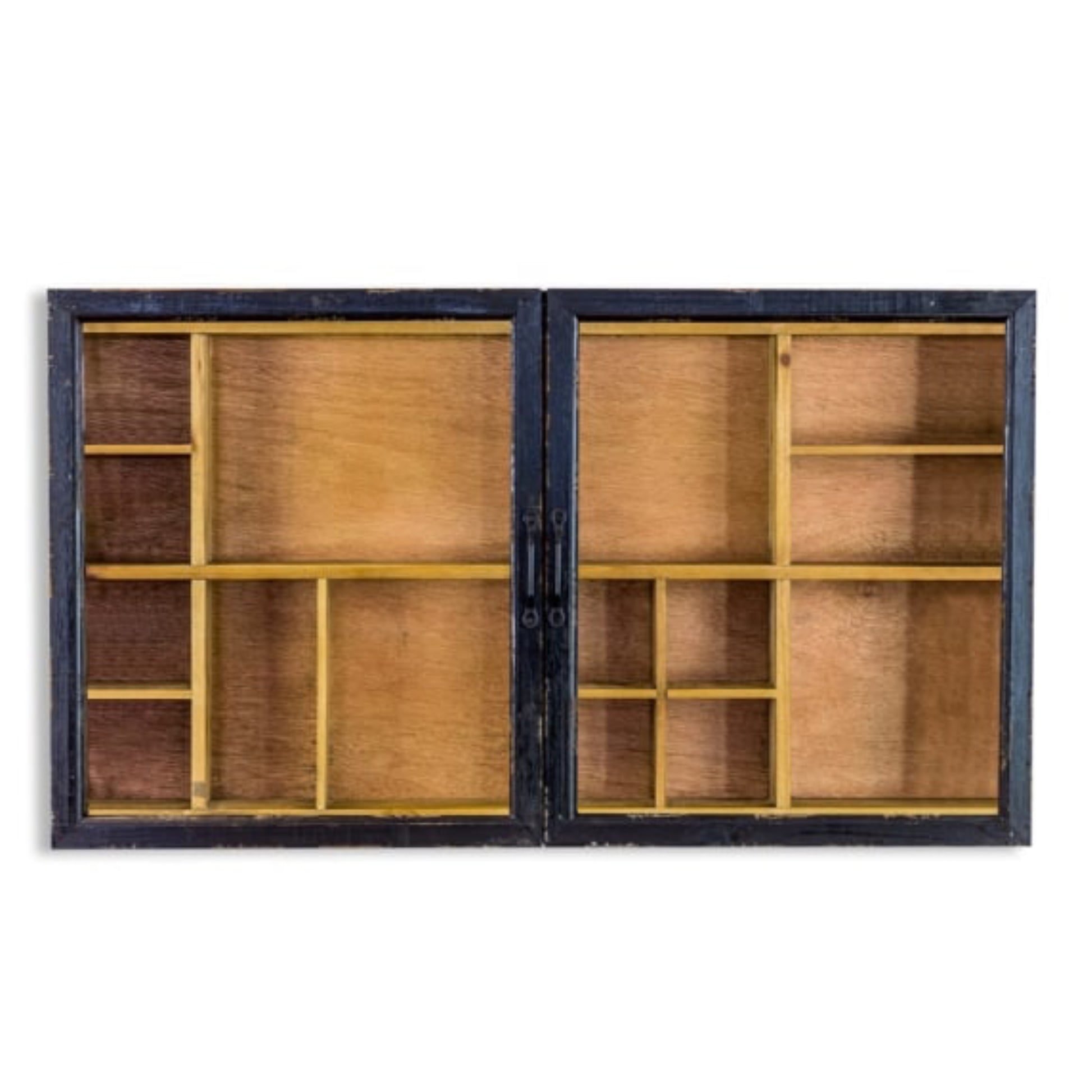 Wooden cabinet with glass panels on a white background