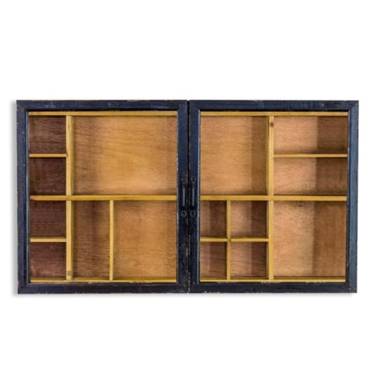 Wooden cabinet with glass panels on a white background