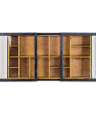 Wooden window with black frame on a white background