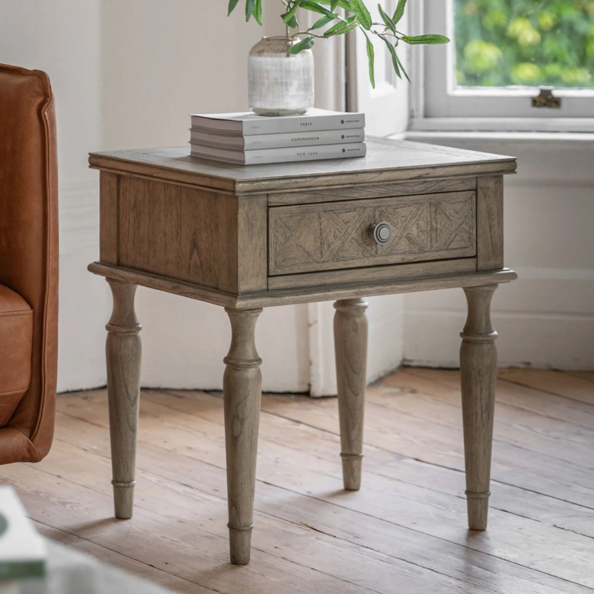 Wooden Parquet Styled 1 Drawer Side Table FARTHING