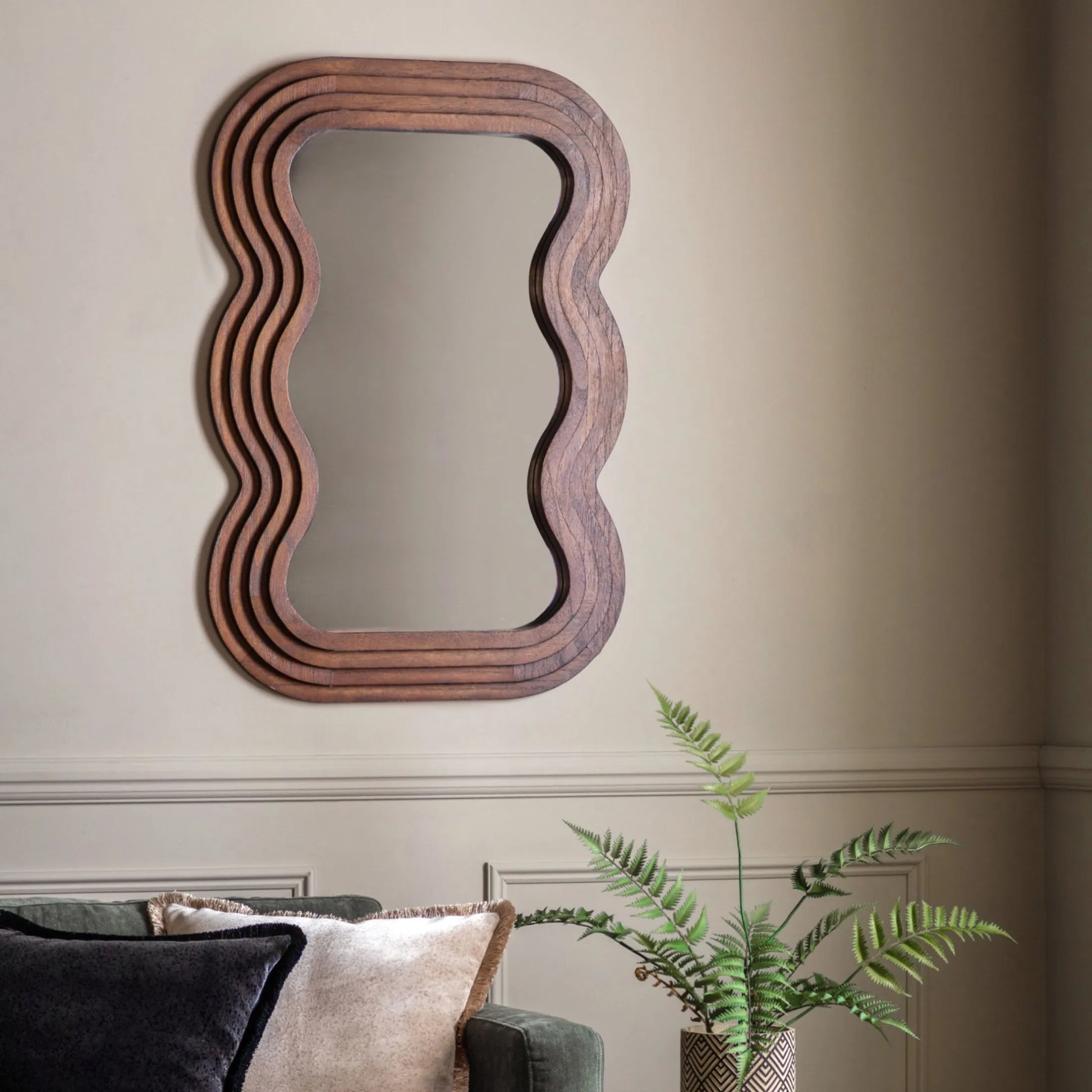 Wooden Wavy Edge Wall Mirror