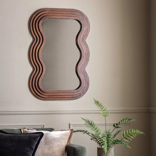 Wooden Wavy Edge Wall Mirror