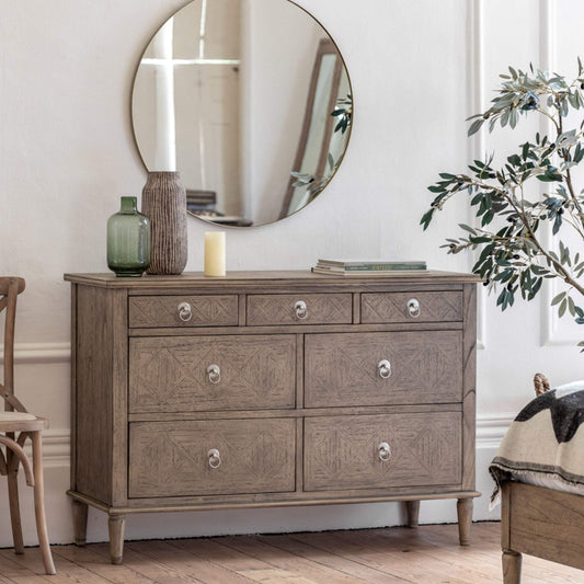 Wooden Parquet Styled Chest Of 7 Drawers - The Farthing