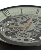 Wall clock with mechanical gear design on a white background