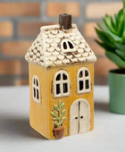 Yellow Ceramic House Tea Light Holder