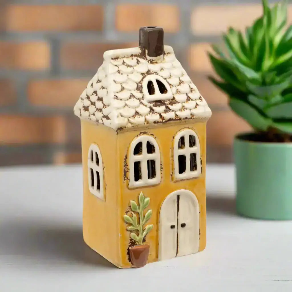 Yellow Ceramic House Tea Light Holder