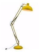 Yellow floor lamp with a long arm on a white background