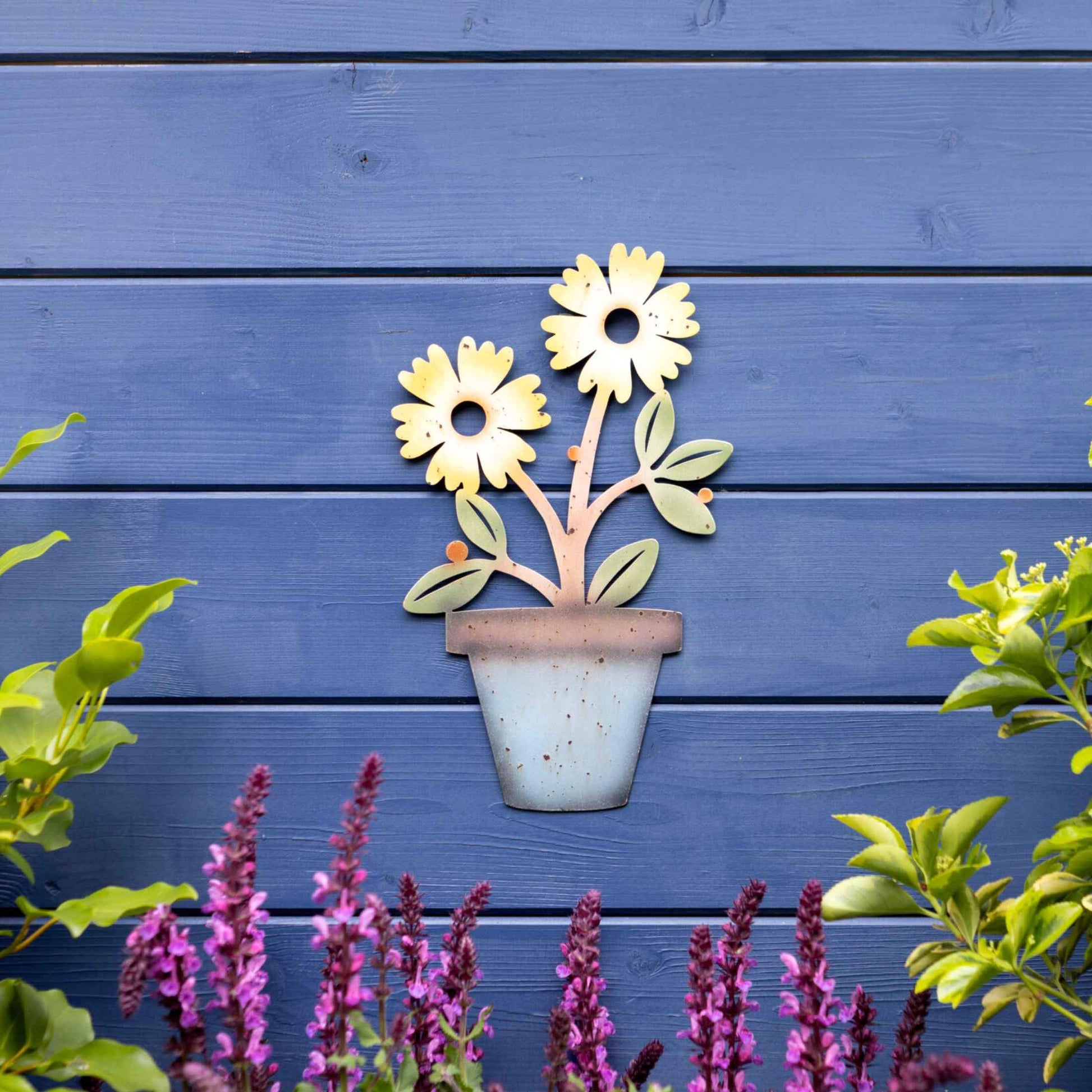 Yellow Potted Flowers Metal Garden Wall Art - The Farthing