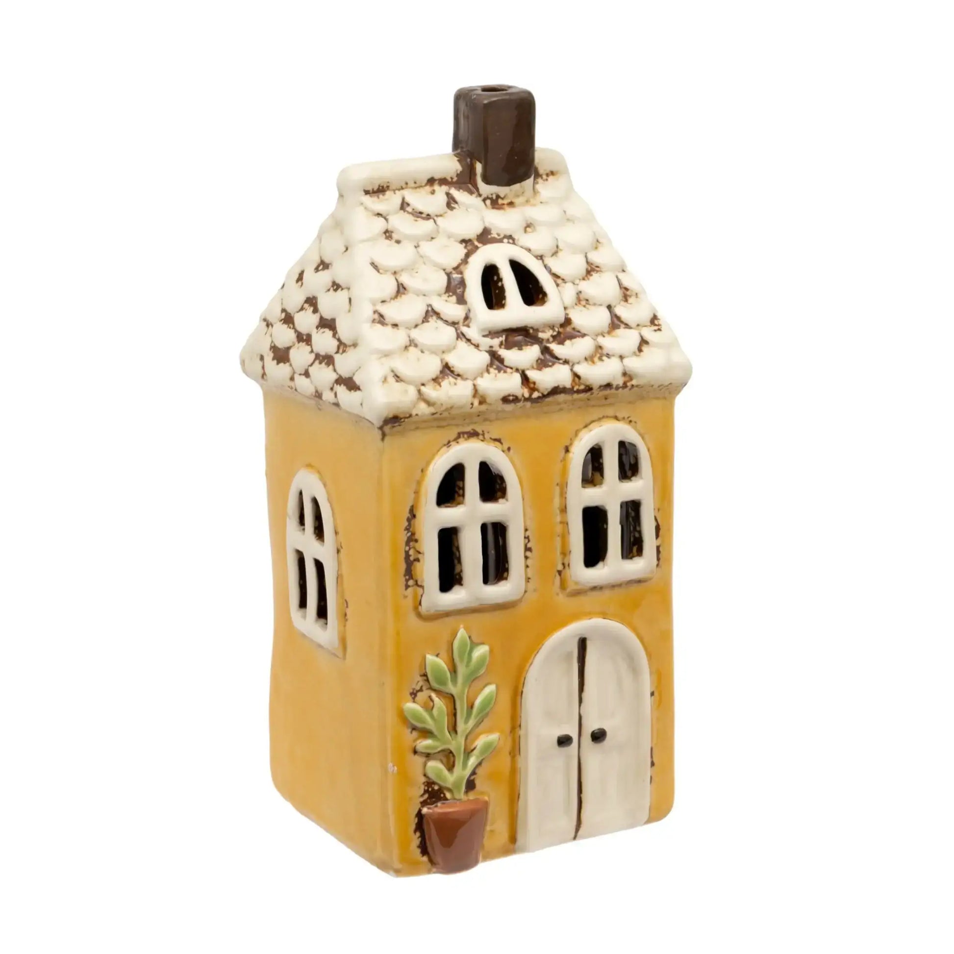 Yellow Ceramic House Tea Light Holder