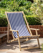 Acacia Wood Navy Stripe Deck Chair - The Farthing