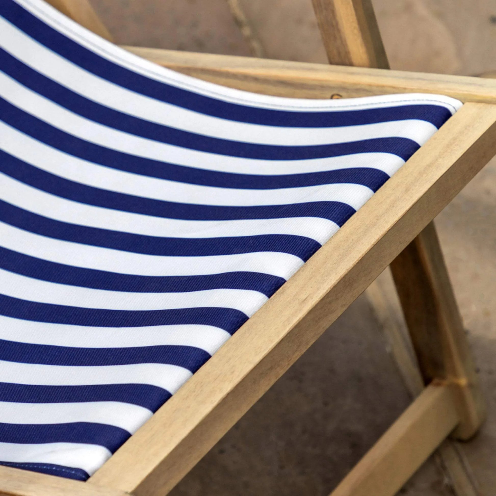 Acacia Wood Navy Stripe Deck Chair - The Farthing