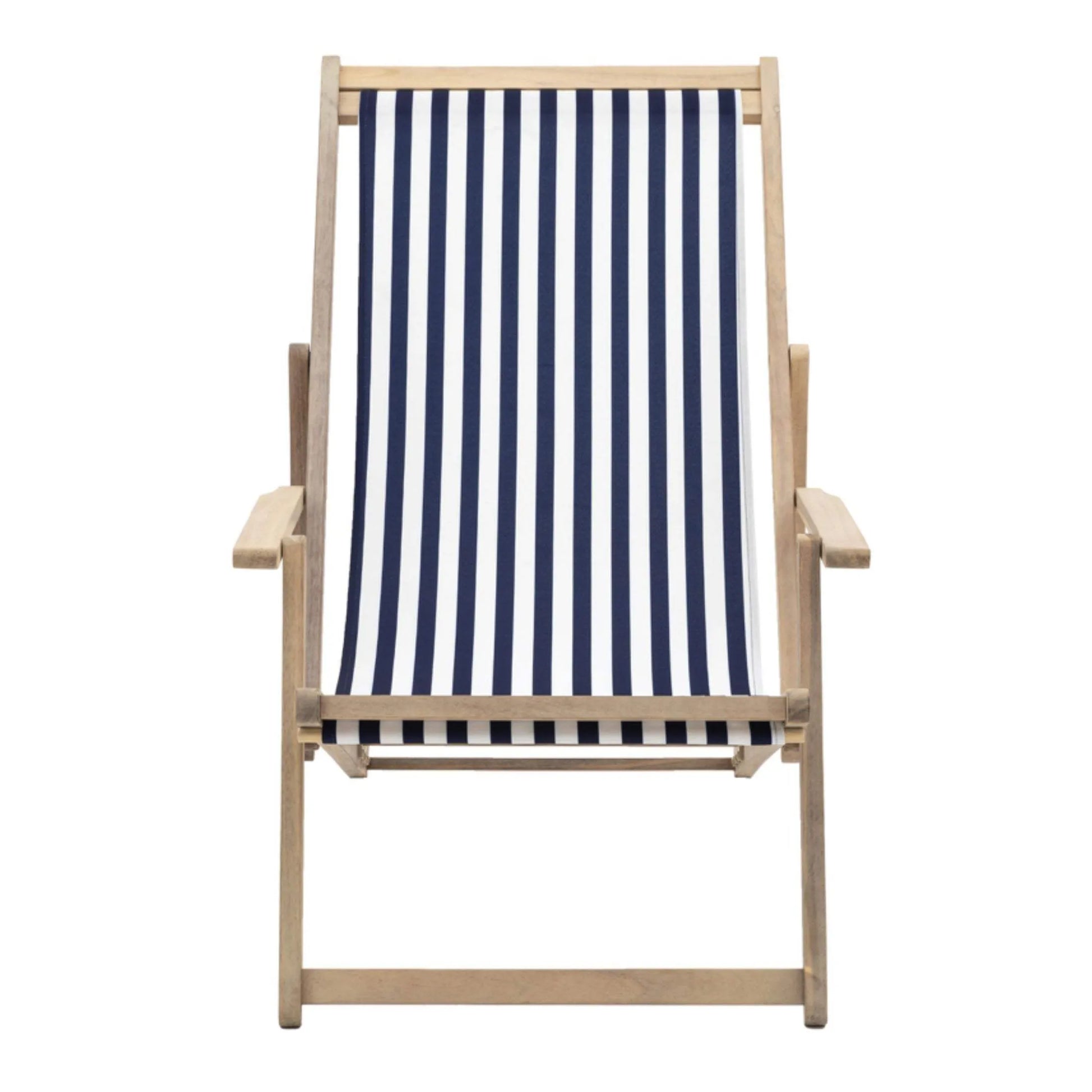 Acacia Wood Navy Stripe Deck Chair - The Farthing