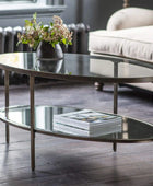 Aged Brass and Glass Large Oval Coffee Table - The Farthing