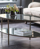 Aged Brass and Glass Large Oval Coffee Table - The Farthing