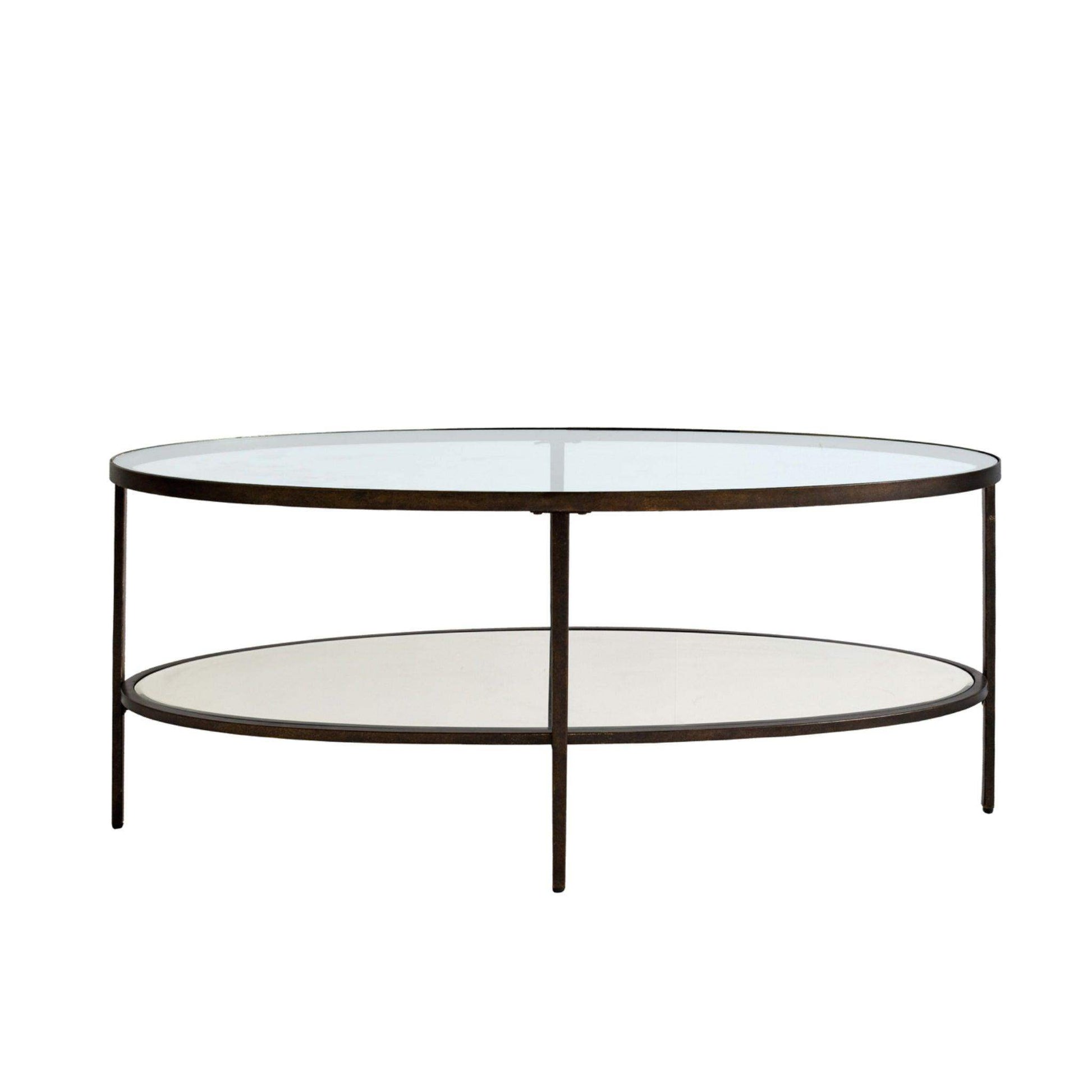 Aged Brass and Glass Large Oval Coffee Table - The Farthing