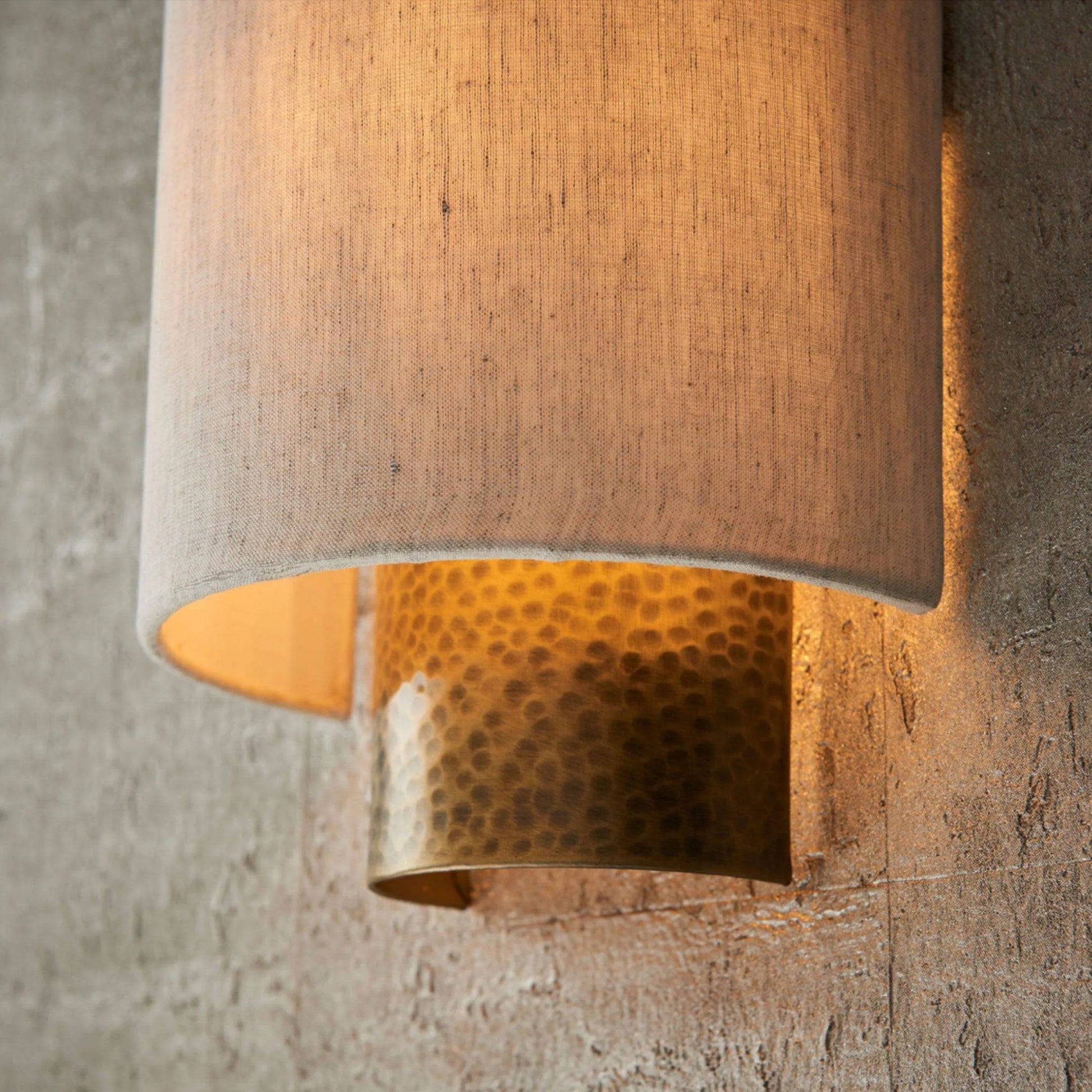 Aged Bronze & Arc Linen Shade Wall Light - The Farthing