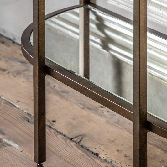 Aged Bronze Metal and Glass Semi Circle Shelf Unit - The Farthing