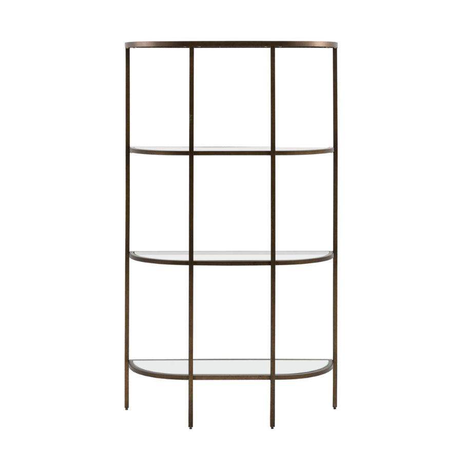 Aged Bronze Metal and Glass Semi Circle Shelf Unit - The Farthing