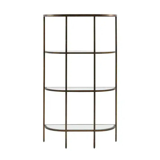 Aged Bronze Metal and Glass Semi Circle Shelf Unit - The Farthing