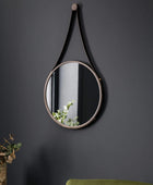 Aged Bronze Round Hanging Metal Strap Wall Mirror - The Farthing