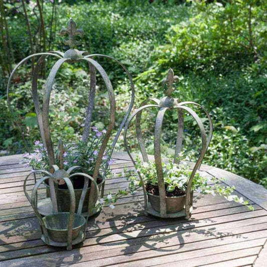 Aged Metal Green Decorative Crown Planter set of 3 - The Farthing