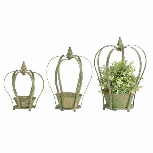 Aged Metal Green Decorative Crown Planter set of 3 - The Farthing