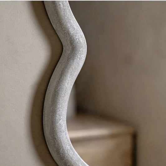 Aged White Wavy Edge Wall Mirror - The Farthing