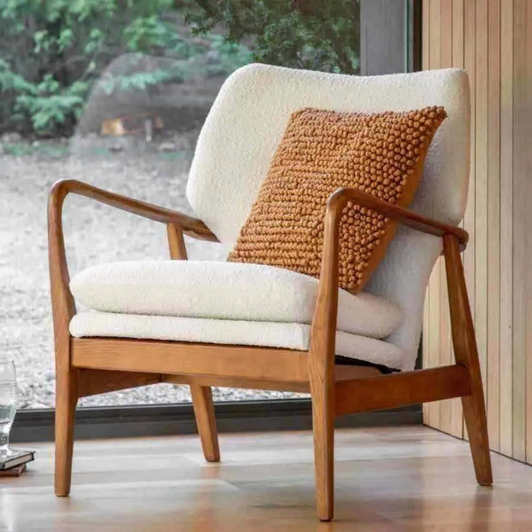 Albert Cream Fabric and Ash Wood Armchair