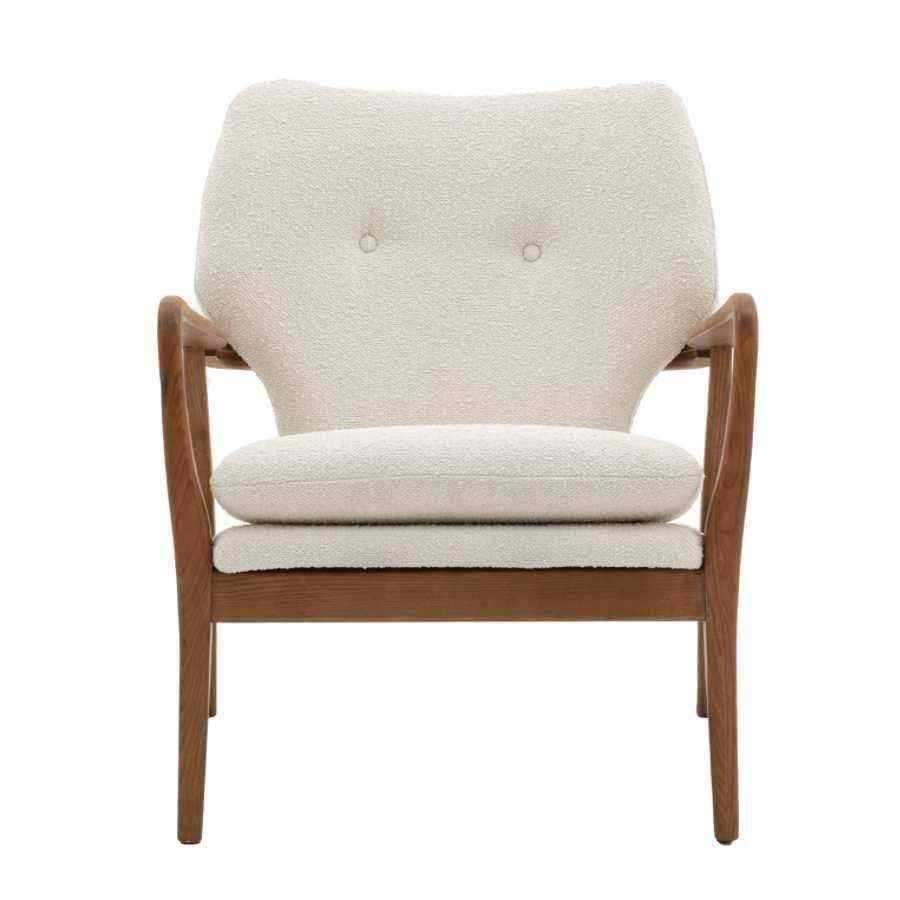 Albert Cream Fabric and Ash Wood Armchair - The Farthing