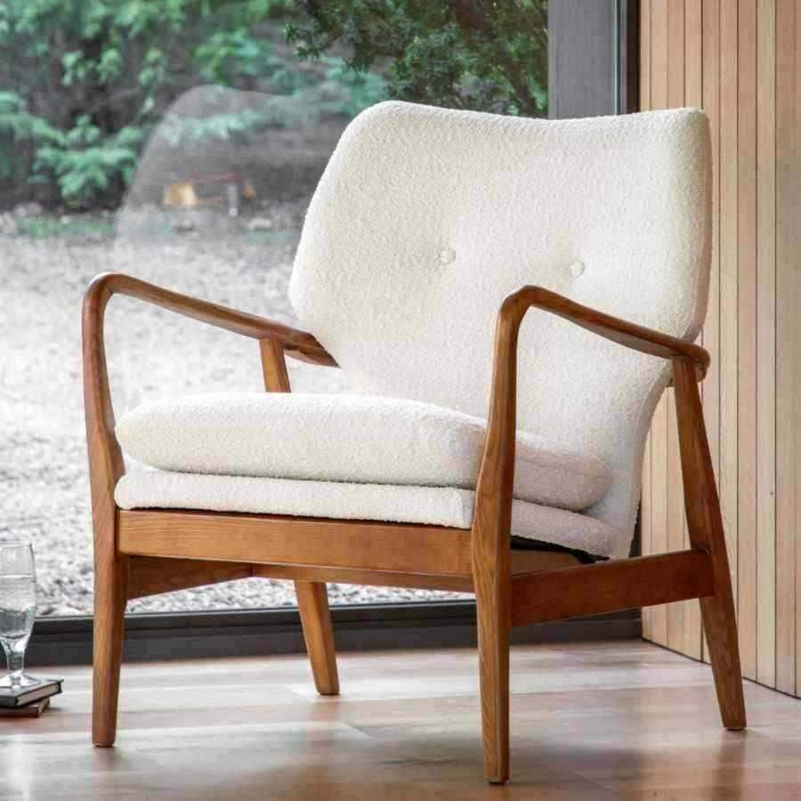 Albert Cream Fabric and Ash Wood Armchair - The Farthing