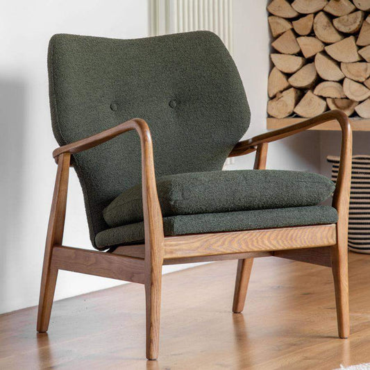 Albert Green Fabric and Ash Wood Armchair - The Farthing